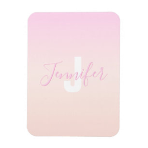 Light Pink & Peach Gradient Ombre Name & Monogram  Magnet