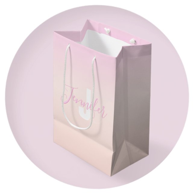 Light Pink & Peach Gradient Ombre Name & Monogram  Medium Gift Bag (Creator Uploaded)