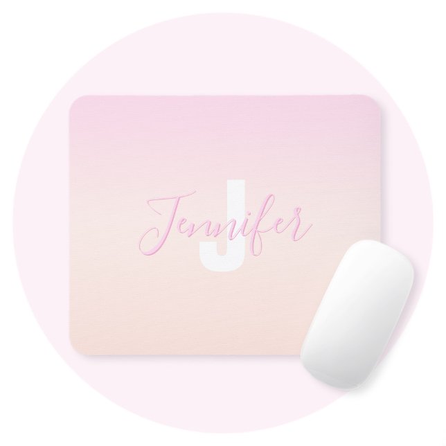 Light Pink & Peach Gradient Ombre Name & Monogram  Mouse Mat (Creator Uploaded)