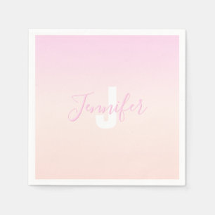 Light Pink & Peach Gradient Ombre Name & Monogram  Napkin