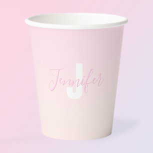 Light Pink & Peach Gradient Ombre Name & Monogram Paper Cups