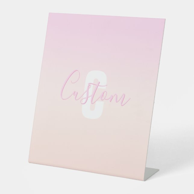 Light Pink & Peach Gradient Ombre Name & Monogram  Pedestal Sign (Front)