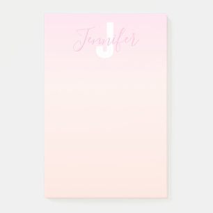 Light Pink & Peach Gradient Ombre Name & Monogram Post-it Notes