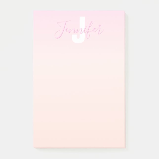 Light Pink & Peach Gradient Ombre Name & Monogram  Post-it Notes (Front)