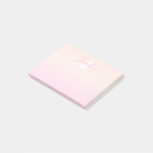 Light Pink & Peach Gradient Ombre Name & Monogram Post-it Notes