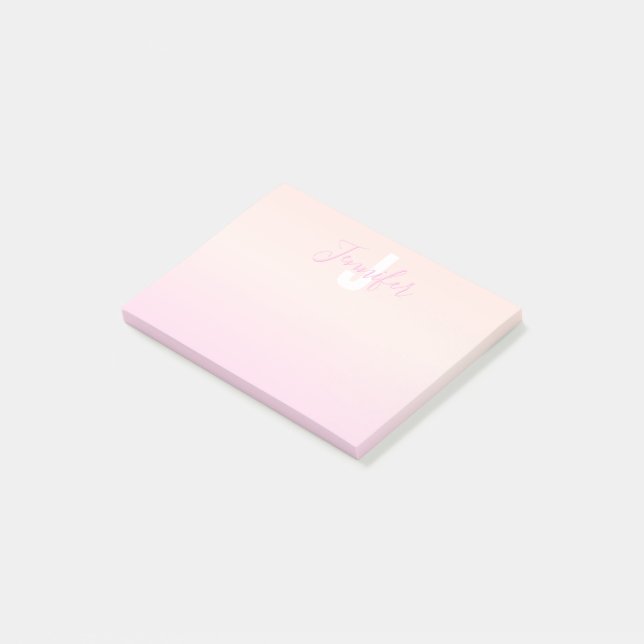 Light Pink & Peach Gradient Ombre Name & Monogram  Post-it Notes (Angled)