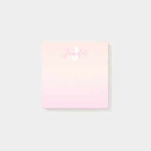 Light Pink & Peach Gradient Ombre Name & Monogram Post-it Notes