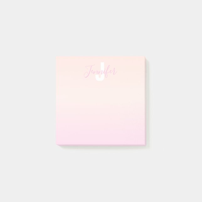 Light Pink & Peach Gradient Ombre Name & Monogram  Post-it Notes (Front)