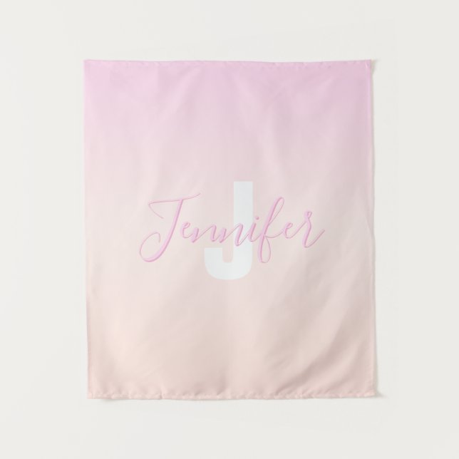 Light Pink & Peach Gradient Ombre Name & Monogram  Tapestry (Front)