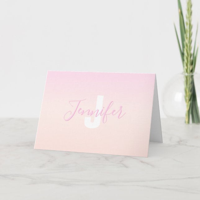 Light Pink & Peach Gradient Ombre Name & Monogram  Thank You Card (Front)
