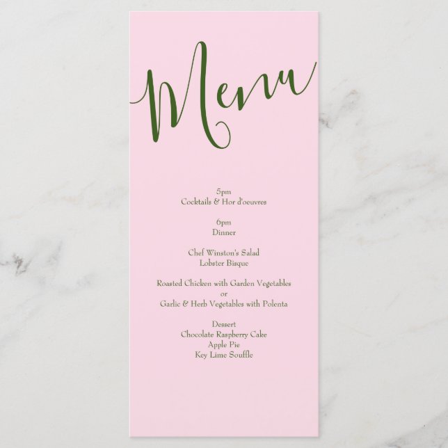 Light Pink Peony & Rose Floral Wedding Menu (Front)