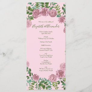 Light Pink Peony & Rose Floral Wedding Programs Menu