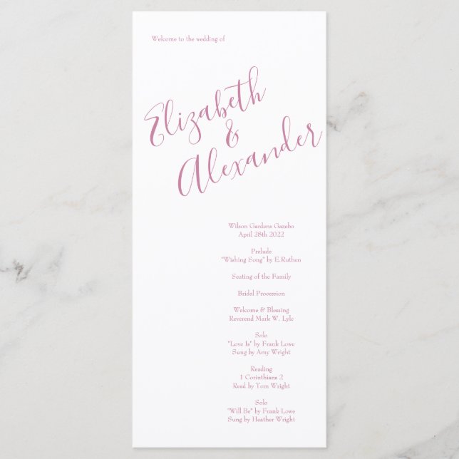 Light Pink Peony & Rose Floral Wedding Programs Menu (Front)