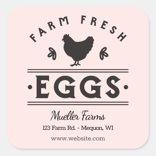 Light Pink Personalised Farm Fresh Eggs Square Sticker (Front)