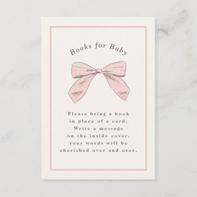 Light Pink Plaid Bow Elegant Baby Shower Enclosure Card (Front)