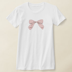 Light Pink Plaid Bow Elegant Baby Shower Mum T-Shirt