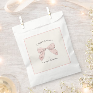 Light Pink Plaid Bow Elegant Girl Baby Shower Favour Bags