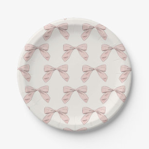 Light Pink Plaid Bow Elegant Girl Baby Shower Paper Plate