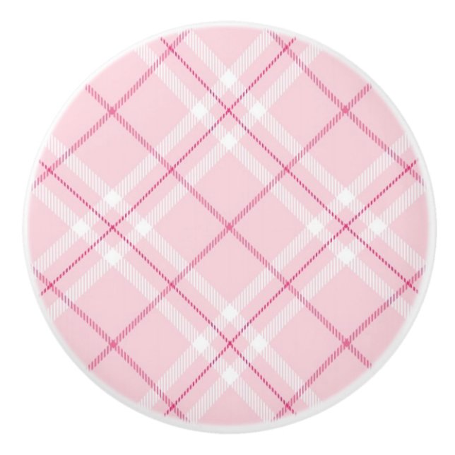 Light Pink Plaid Ceramic Knob (Front)