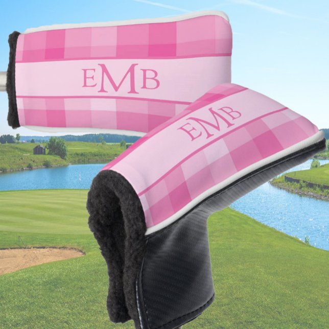 Light Pink Plaid Custom Monogram Initials Ladies Golf Head Cover (Creator Uploaded)