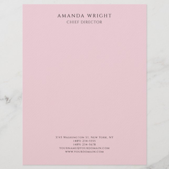 Light Pink Plain Attractive Stylish Business Custom Letterhead (Front)