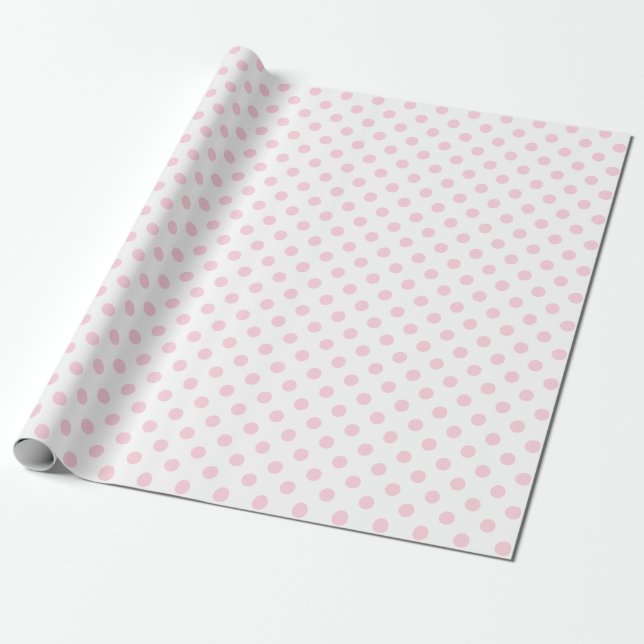Light Pink Polka Dot on White Medium Space Wrapping Paper (Unrolled)