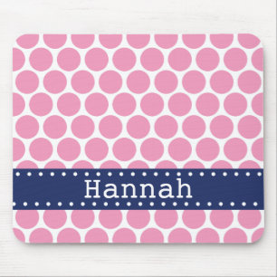 Light Pink Polka Dot Pattern Blue Banner Mouse Mat