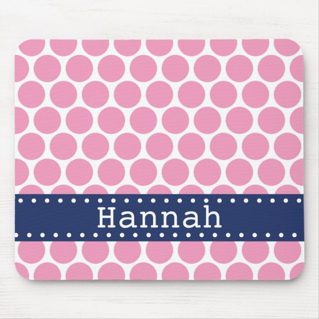 Light Pink Polka Dot Pattern Blue Banner Mouse Mat (Front)