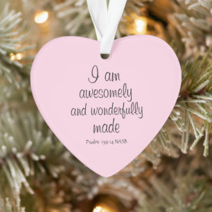 Light Pink Positive Biblical Affirmation Heart Ornament