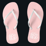Light Pink Preppy Script Monogram Flip Flops<br><div class="desc">PLEASE CONTACT ME BEFORE ORDERING WITH YOUR MONOGRAM INITIALS IN THIS ORDER: FIRST, LAST, MIDDLE. I will customise your monogram and email you the link to order. Please wait to purchase until after I have sent you the link with your customised design. Cute preppy flip flip sandals personalised with a...</div>