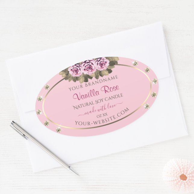 Light Pink Product Packaging Labels Roses Diamonds (Envelope)