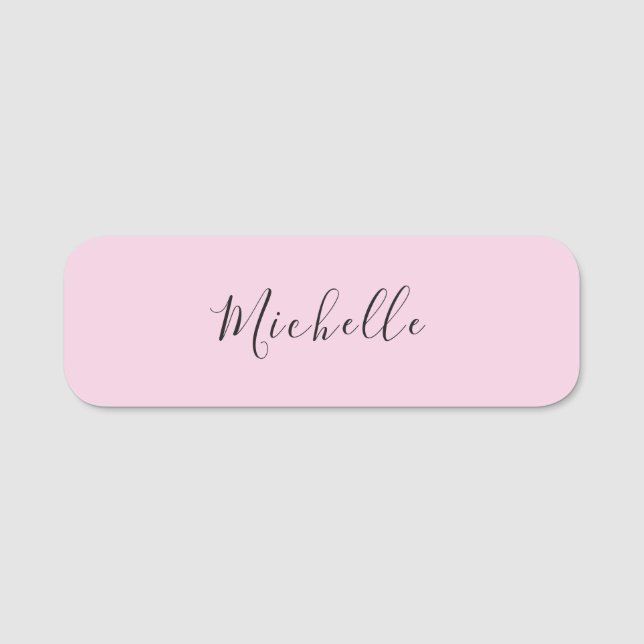 Light Pink Professional Unique Classic Handwriting Name Tag (Front)