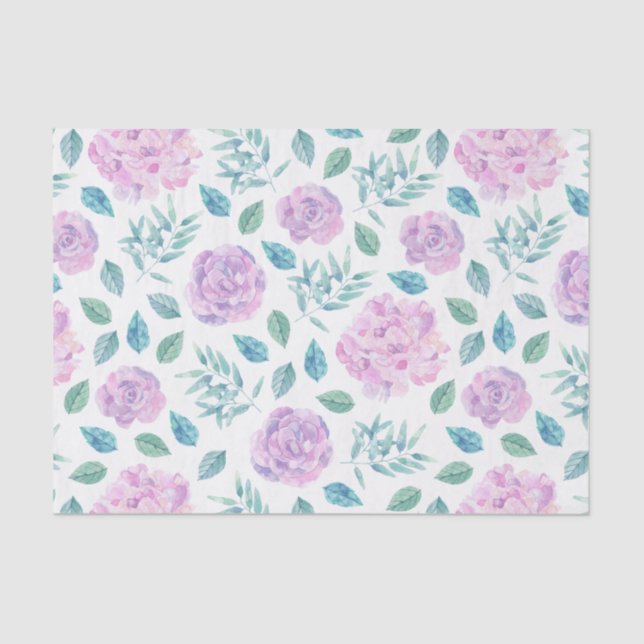 Light Pink & Purple Flowers Pattern Tissue Paper (Front)