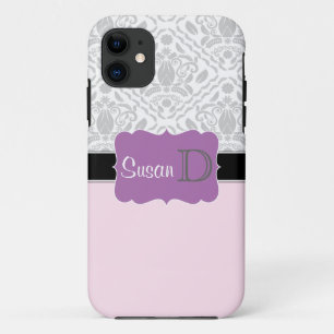 Light Pink Purple monogrammed damask iPhone 5 case