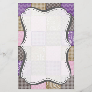 Light Pink, Purple, & Taupe Quilted Look Stationery