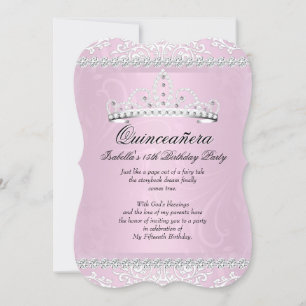 Light Pink Quinceanera 15th Birthday Party Tiara Invitation