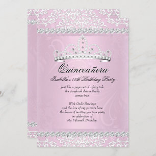 Light Pink Quinceanera 15th Birthday Party Tiara Invitation