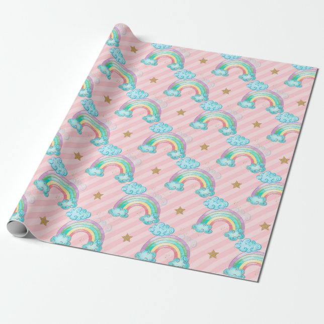 Light Pink Rainbow Pattern Wrapping Paper (Unrolled)