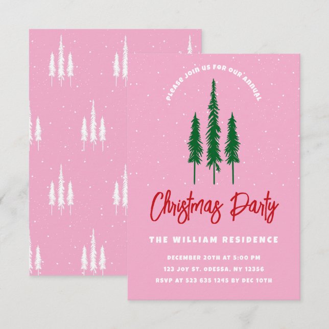 Light Pink Red & Green Christmas Party Invitation (Front/Back)