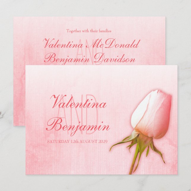 Light pink rose bud wedding invitations (Front/Back)