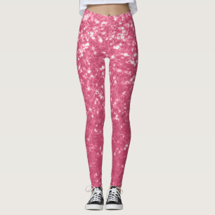 Light pink rose faux sparkles glitter leggings