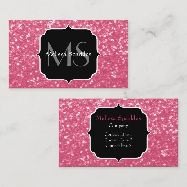 Light pink rose faux sparkles glitter Monogram Business Card (Front/Back)