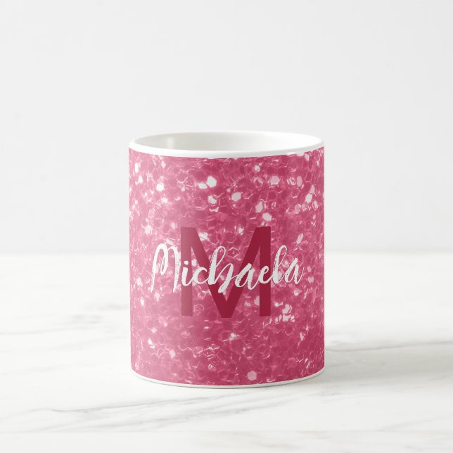 Light pink rose faux sparkles glitter Monogram Coffee Mug (Center)