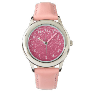 Light pink rose faux sparkles glitter with numbers watch