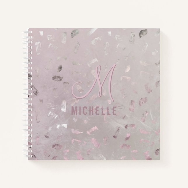 Light Pink Rose Gold Glitter Monogram Name Michell Notebook (Front)
