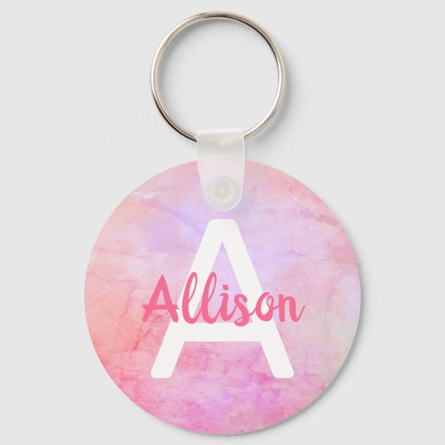 Light Pink Rose Marble Marbled Custom Name Text  Key Ring (Front)