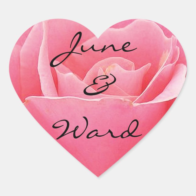 Light Pink Rose Personalised Wedding Heart Sticker (Front)