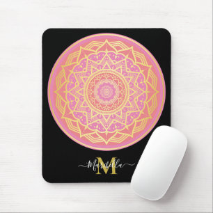 Light Pink, Rose Pink and Gold Boho Mandala Mouse Mat