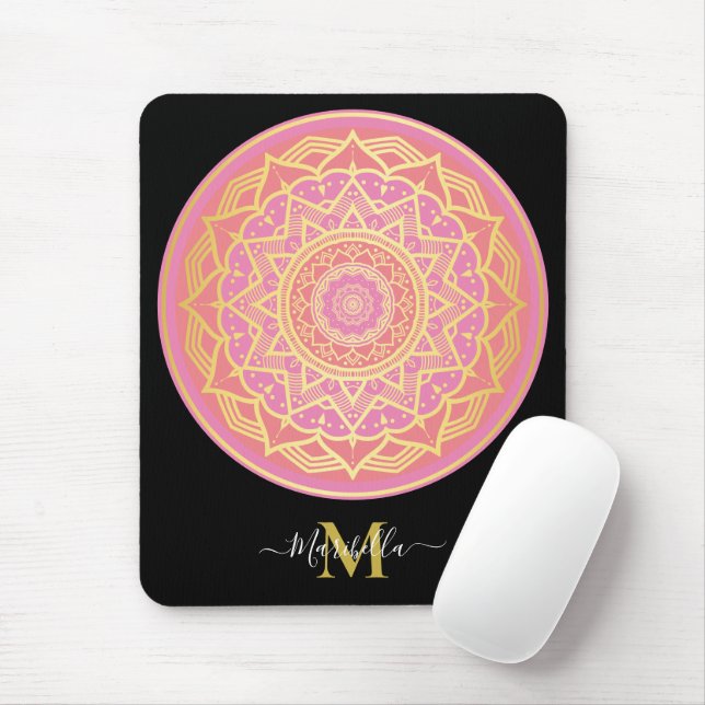 Light Pink, Rose Pink and Gold Boho Mandala  Mouse Mat (With Mouse)