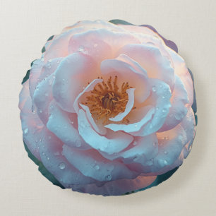 Light Pink Rose With Dew Round Cushion